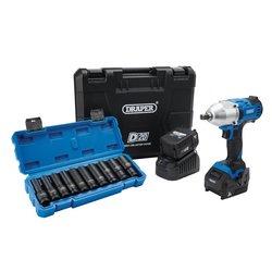 Draper D20 20v Brushless Mid-torque Impact Wrench Kit, 1/2&" &amp; Metric Deep Impact