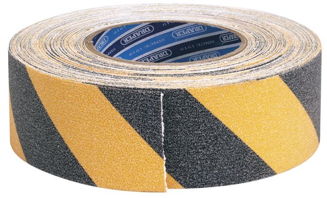 Draper Heavy Duty Safety Grip Tape 18m X 50mm Black And Yellow Roll 65440