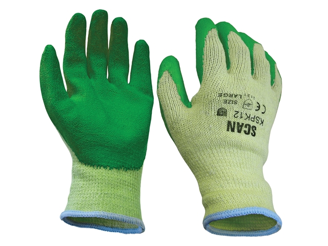 Scan Knit Shell Latex Palm Gloves Green Pack Of 12 Size 10