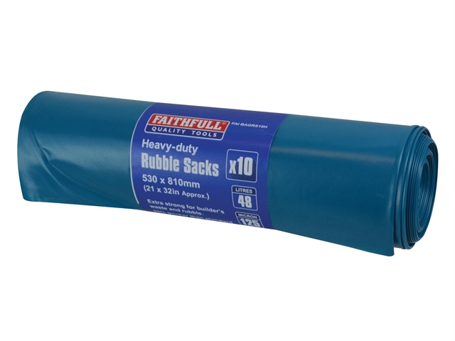 Faithfull Blue Heavy-duty Rubble Sacks (roll Of 10) Faibagrs10h